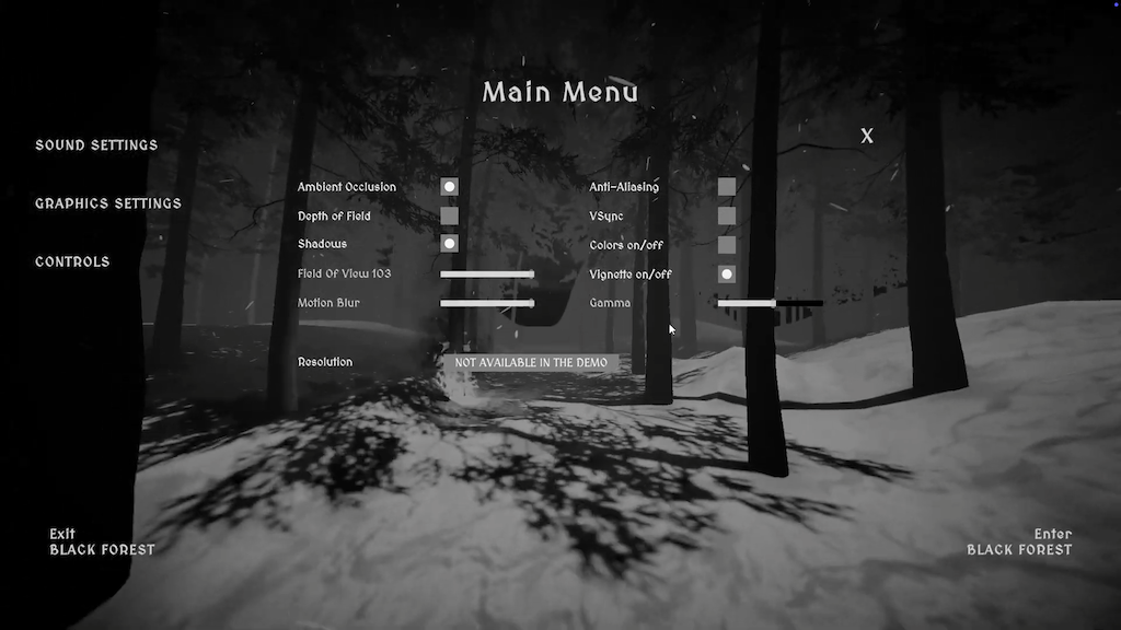 Main menu - black & white